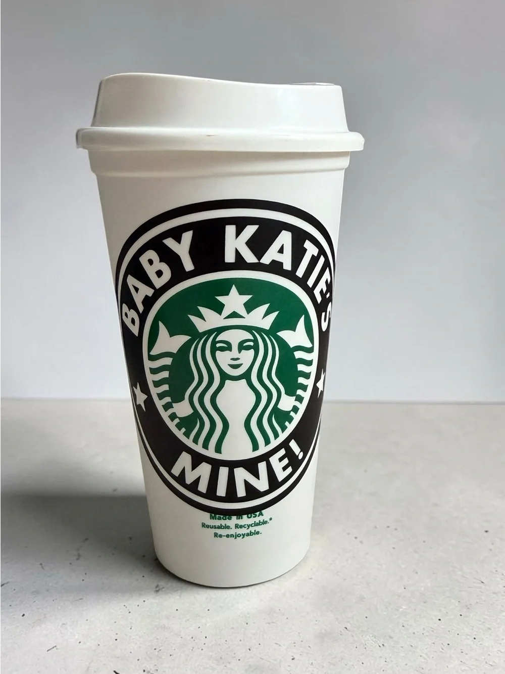 White Starbucks Cup Reusable Kids Travel Cup with Green Logo
